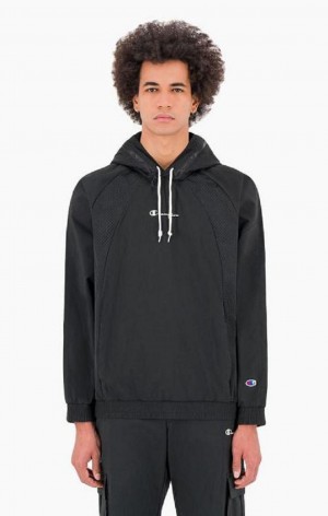 Champion Reflective Logo Mesh Panel 2-in-1 Sweatshirt Mikina s Kapucnou Panske Čierne | 1427-DSYZL