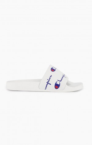 Champion Repeat Script Logo Print Pool Slides Slapky Damske Biele | 5328-NSXEP