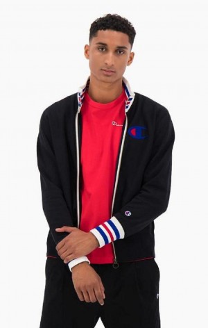 Champion Ringer Trim Reverse Weave Bomber Jacket Bundy Panske Čierne | 9625-IQZNH