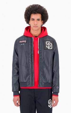 Champion San Diego MLB Fake Kozene Bomber Jacket Bundy Panske Tmavo Modre | 7306-XUKRH