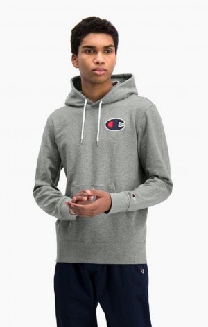 Champion Satin C Logo Bavlnene Terry Hoodie Mikina s Kapucnou Panske Tmavo Siva | 8654-UCKRI