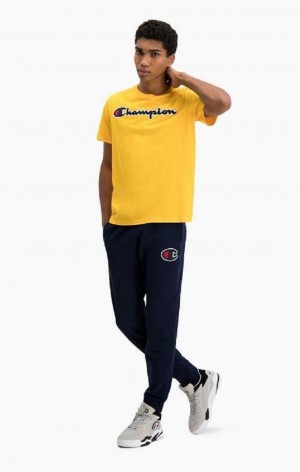 Champion Satin C Logo Bavlnene Terry Joggers Jogger Nohavice Panske Tmavo Tyrkysové | 5690-XPKVS