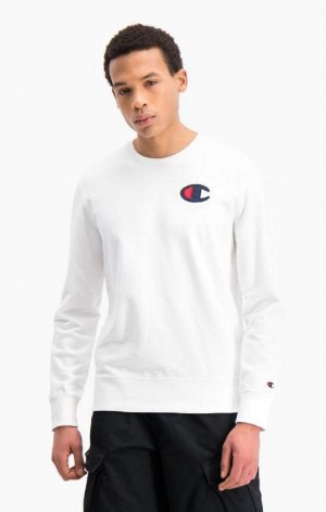 Champion Satin C Logo Bavlnene Terry Sweatshirt Mikiny Panske Biele | 2479-TVZRN