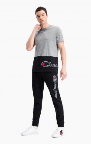 Champion Satin Script Logo Bavlnene Terry Joggers Jogger Nohavice Panske Čierne | 7342-GFVRL