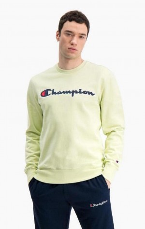 Champion Satin Script Logo Bavlnene Terry Sweatshirt Mikiny Panske Tyrkysové | 3092-LWONV