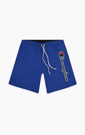 Champion Satin Script Logo Board Shorts Plavky Panske Modre | 6834-VAHUF