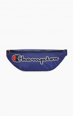 Champion Satin Script Logo Patch Belt Bag Tasky Panske Modre | 0375-FRQTI