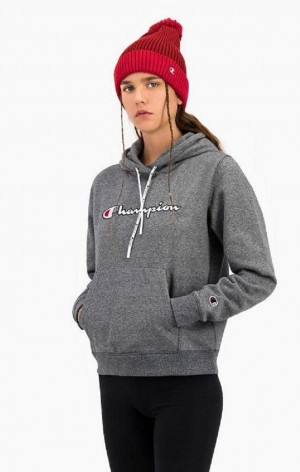 Champion Satin Stitch Script Logo Hoodie Mikina s Kapucnou Damske Tmavo Siva | 6970-VFZOI