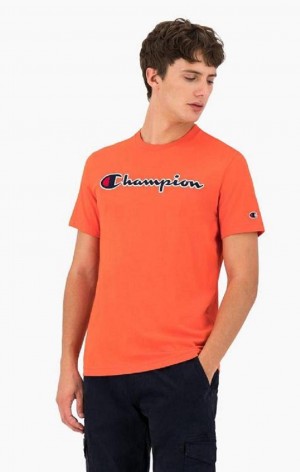 Champion Satin Stitch Script Logo T-Shirt Tricko Panske Červené | 1754-ZXDMA