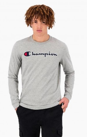 Champion Satin Stitch Script Logo T-Shirt Tricko Panske Svetlo Siva | 6403-FHULK