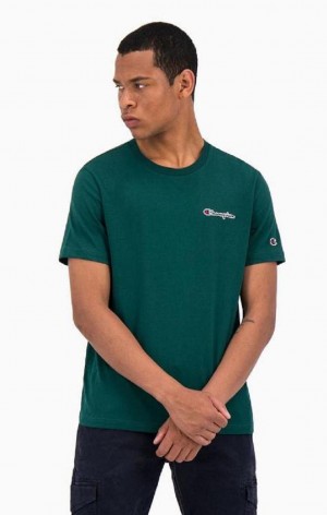 Champion Satin Stitch Small Script Logo T-Shirt Tricko Panske Svetlo Zelene | 8321-UNQSB