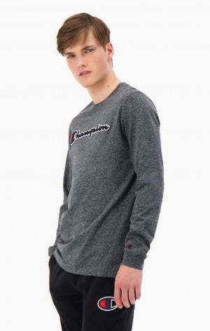 Champion Script Logo Bavlnene Jersey Sweatshirt Mikiny Panske Tmavo Siva | 7104-WAMQT