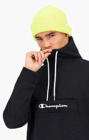 Champion Script Logo Half Zip-Up Hoodie Mikina s Kapucnou Panske Čierne | 1385-IRJUS