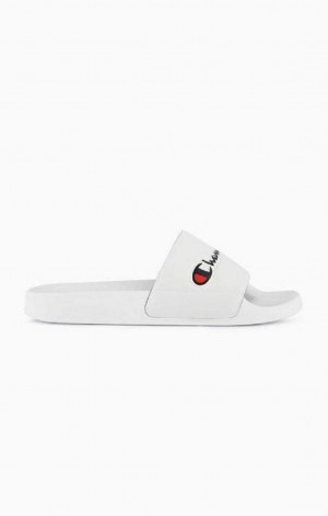 Champion Script Logo Pool Slides Slapky Damske Biele | 1634-PVIOT