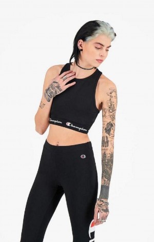 Champion Script Logo Pásom Racer Back Sports Bra Sportova Podprsenka Damske Čierne | 2450-ITWFJ