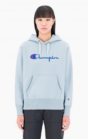 Champion Script Logo Reverse Weave Hoodie Mikina s Kapucnou Damske Tyrkysové Modre | 1945-PXNFK