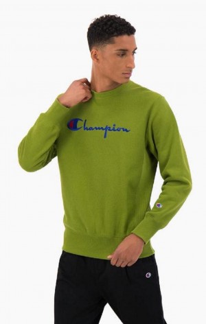 Champion Script Logo Reverse Weave Sweatshirt Mikiny Panske Zelene | 3620-KVPML