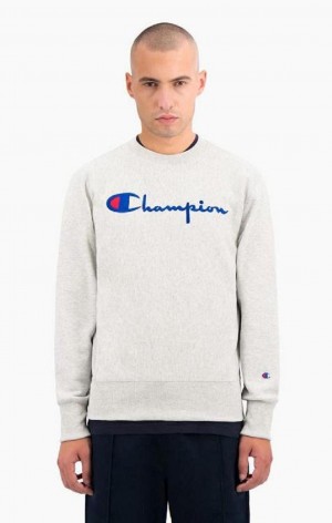 Champion Script Logo Reverse Weave Sweatshirt Mikiny Panske Siva | 0942-TYHUV