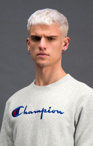 Champion Script Logo Reverse Weave Sweatshirt Mikiny Panske Svetlo Siva | 9471-URHYF