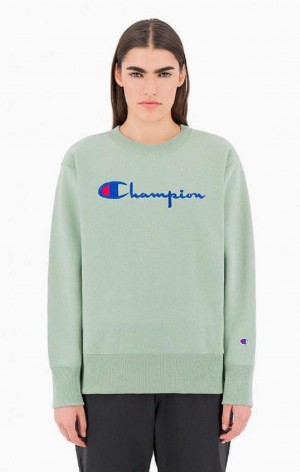 Champion Script Logo Reverse Weave Sweatshirt Mikiny Damske Zelene | 6850-ESYIO