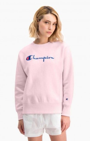 Champion Script Logo Reverse Weave Sweatshirt Mikiny Damske Ruzove | 5487-KONSU