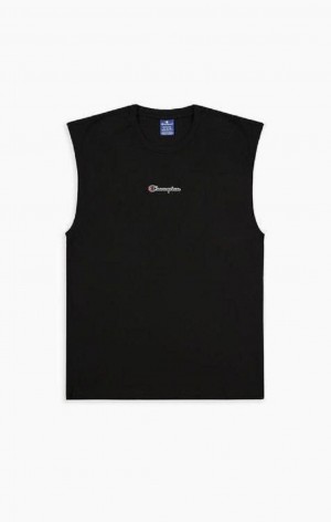 Champion Script Logo Top Tricko Panske Čierne | 7068-FVXAE