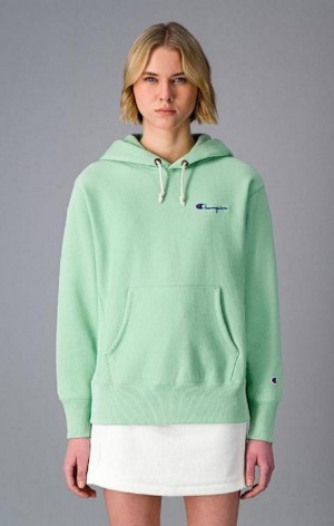 Champion Small Script Logo Hoodie Mikina s Kapucnou Damske Svetlo Zelene | 3289-AIVBD