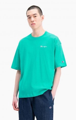 Champion Small Script Logo T-Shirt Tricko Panske Tyrkysové | 9213-VYPZN