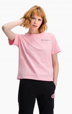 Champion Small Script Logo T-Shirt Tricko Damske Ruzove | 1579-VCNPO