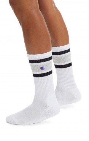 Champion Stripe Rebrovaný Crew Socks Ponozky Panske Biele | 2936-WUECY