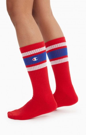 Champion Stripe Rebrovaný Crew Socks Ponozky Damske Červené | 9461-JQCTB