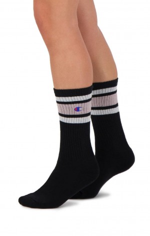 Champion Stripe Rebrovaný Crew Socks Ponozky Damske Čierne Ruzove | 2765-IYXKV