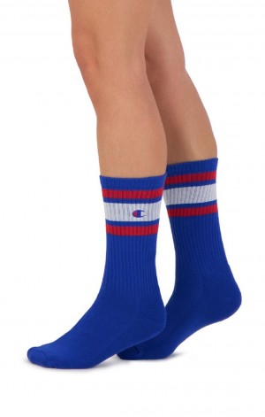 Champion Stripe Rebrovaný Crew Socks Ponozky Panske Modre | 8960-CFRXI