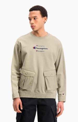 Champion Triple Script Logo Cargo Pocket Sweatshirt Mikiny Panske Béžové | 1539-PLXKF