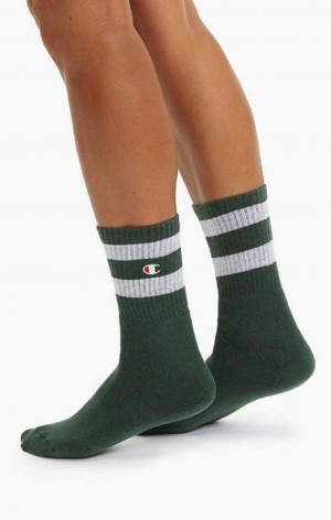 Champion Tube Stripe Crew Socks Ponozky Damske Zelene | 0396-IBKJH