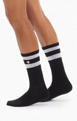 Champion Tube Stripe Crew Socks Ponozky Damske Čierne | 9104-EFCAH