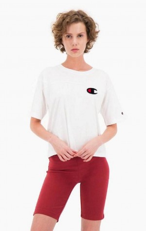 Champion Velvet C Logo T-Shirt Tricko Damske Biele | 8614-WFTAZ