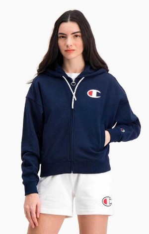 Champion Zip-Through C Logo Hoodie Mikina s Kapucnou Damske Tmavo Tyrkysové | 8961-IMWTJ