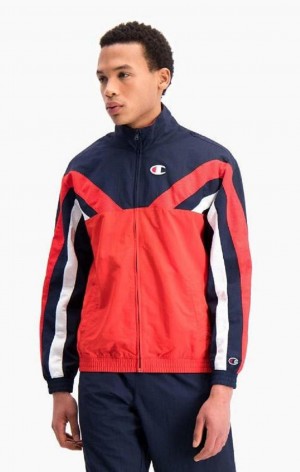 Champion Zip-Up Colour Block And Stripe Tracking Jacket Bundy Panske Červené | 9864-JICZO