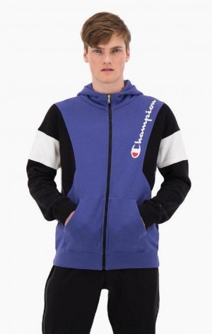 Champion Zip-Up Colour Block Bavlnene Terry S Kapucňou Jacket Mikina s Kapucnou Panske Lavendel | 9548-OBDEY