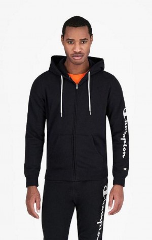 Champion Zip-Up Mesh Effect Script Logo Hoodie Mikina s Kapucnou Panske Čierne | 6718-AOPLE