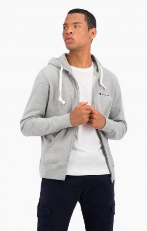 Champion Zip-Up Script Logo Hoodie Mikina s Kapucnou Panske Svetlo Siva | 6953-CFRIM