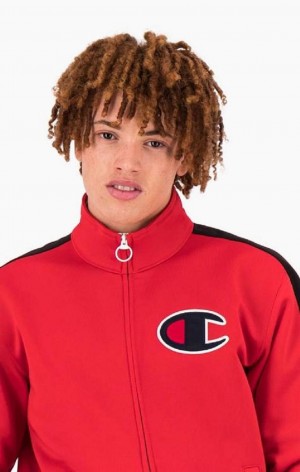 Champion Zip-Up Stripe Sleeve Basketball Sweatshirt Mikiny Panske Červené | 5360-IYAHB