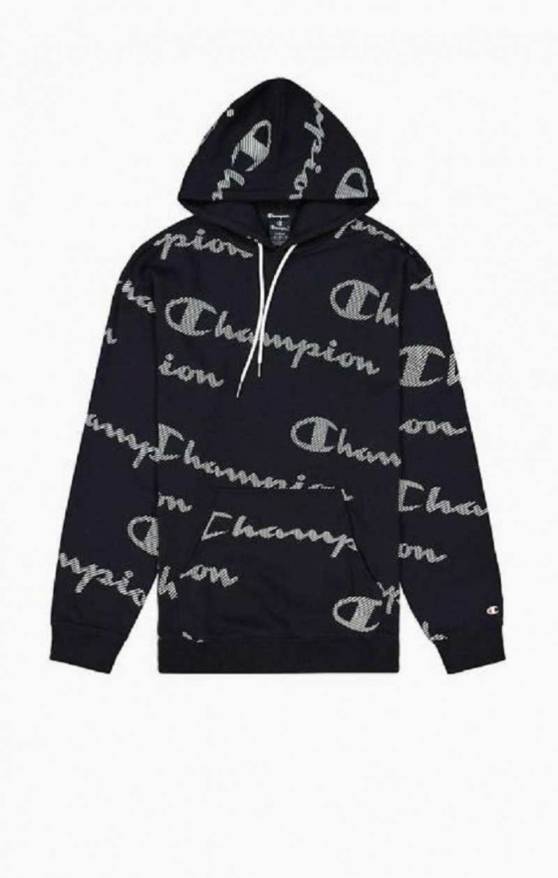 Champion All-Over Pruhované Effect Script Logo Print Hoodie Mikina s Kapucnou Panske Tmavo Modre | 8216-VCXWD