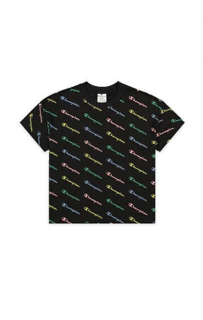 Champion All-Over Script Logo T-Shirt Tricko Damske Čierne | 7140-SODTQ