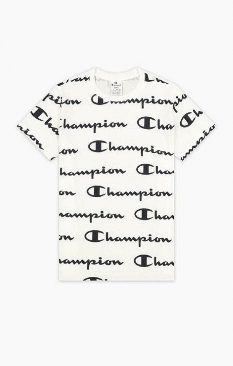 Champion All-Over Script Logo T-Shirt Tricko Damske Biele | 3784-WECUL