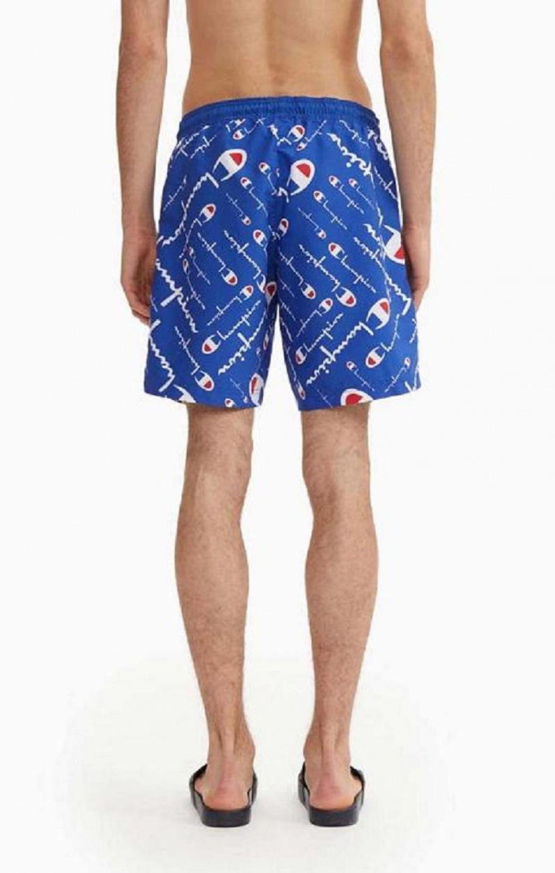 Champion All-over Script Logo Print Board Shorts Plavky Panske Modre | 6527-IWXTH