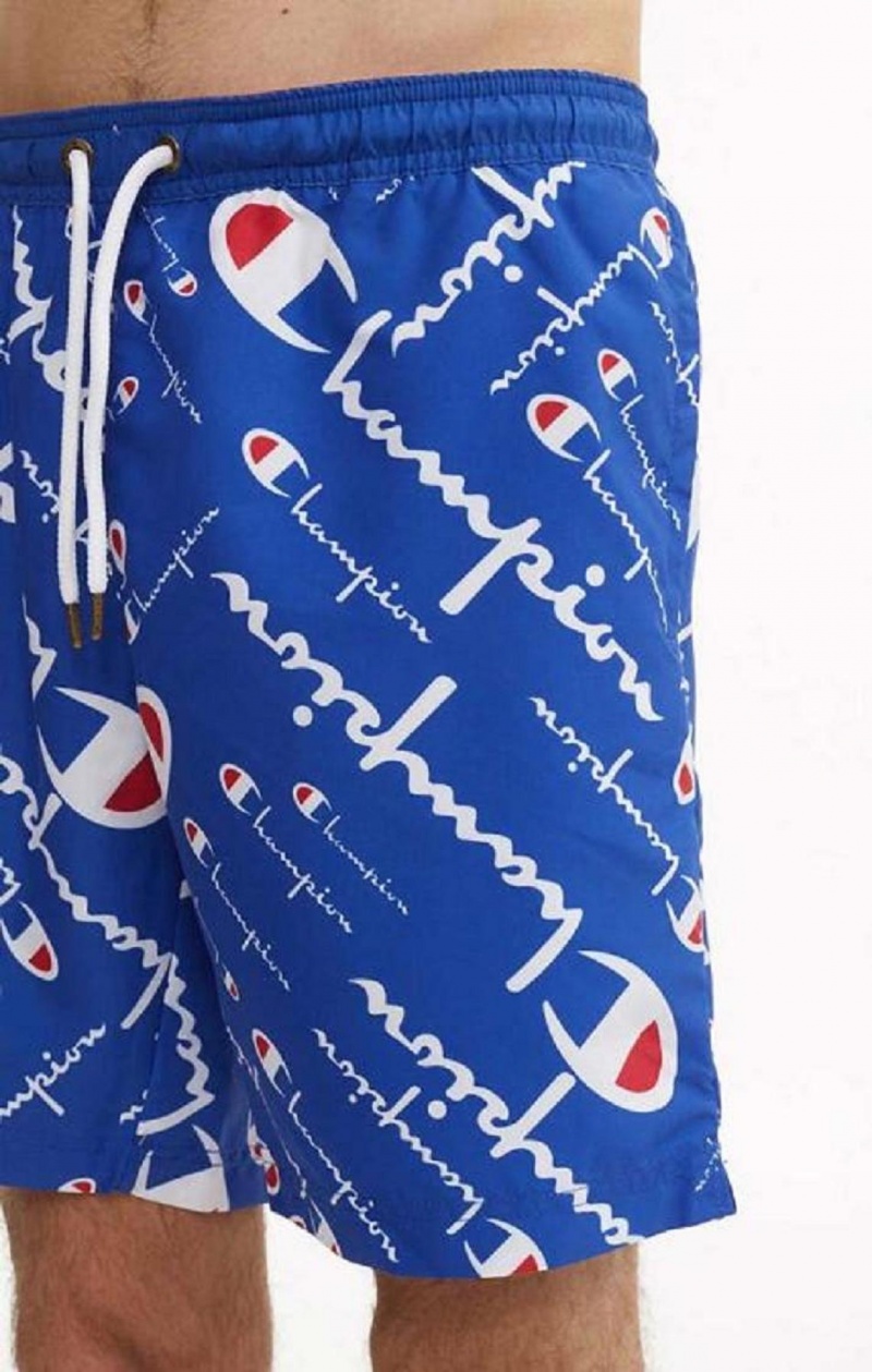 Champion All-over Script Logo Print Board Shorts Plavky Panske Modre | 6527-IWXTH