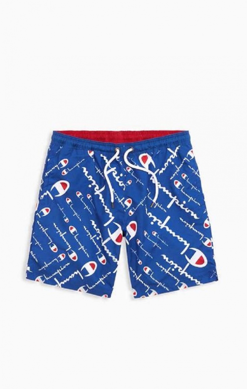 Champion All-over Script Logo Print Board Shorts Plavky Panske Modre | 6527-IWXTH