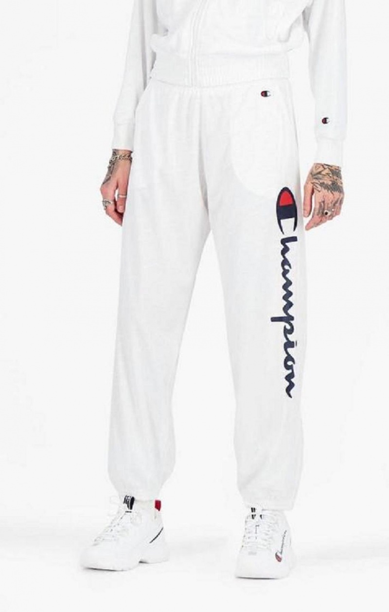 Champion All-over Script Logo Print Tracking Pants Jogger Nohavice Damske Biele | 6085-NJQEU